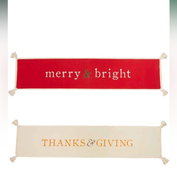 ๐Mud Pie Reversible Holiday Table Runner, 17" x 80", Red and Beige - Picture 13 of 14